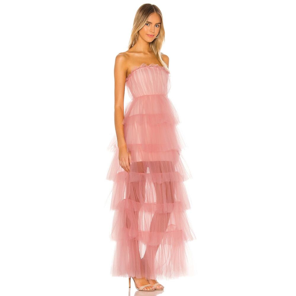 Lovers and Friends Bobbit Gown Strapless Tiered Ruffle Tulle Bridal Wedding XS - Picture 3 of 16